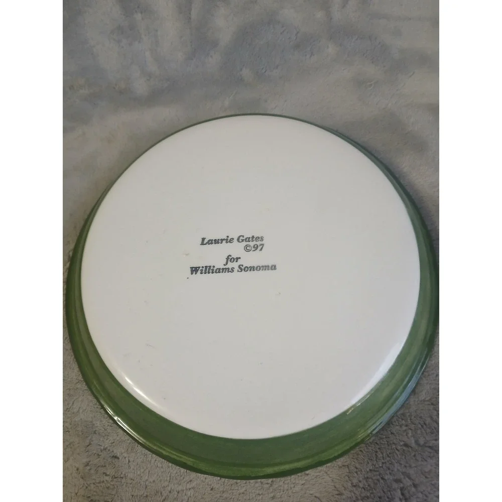 Williams Sonoma Laurie Gates Apple Pie Dish Green Ruffled‎ Ceramic 1997 Vintage
